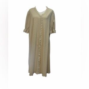 Cream Lace-Trim Midi Dress. VNeck. Short Sleeve. Cottagecore. Romantic. Feminine